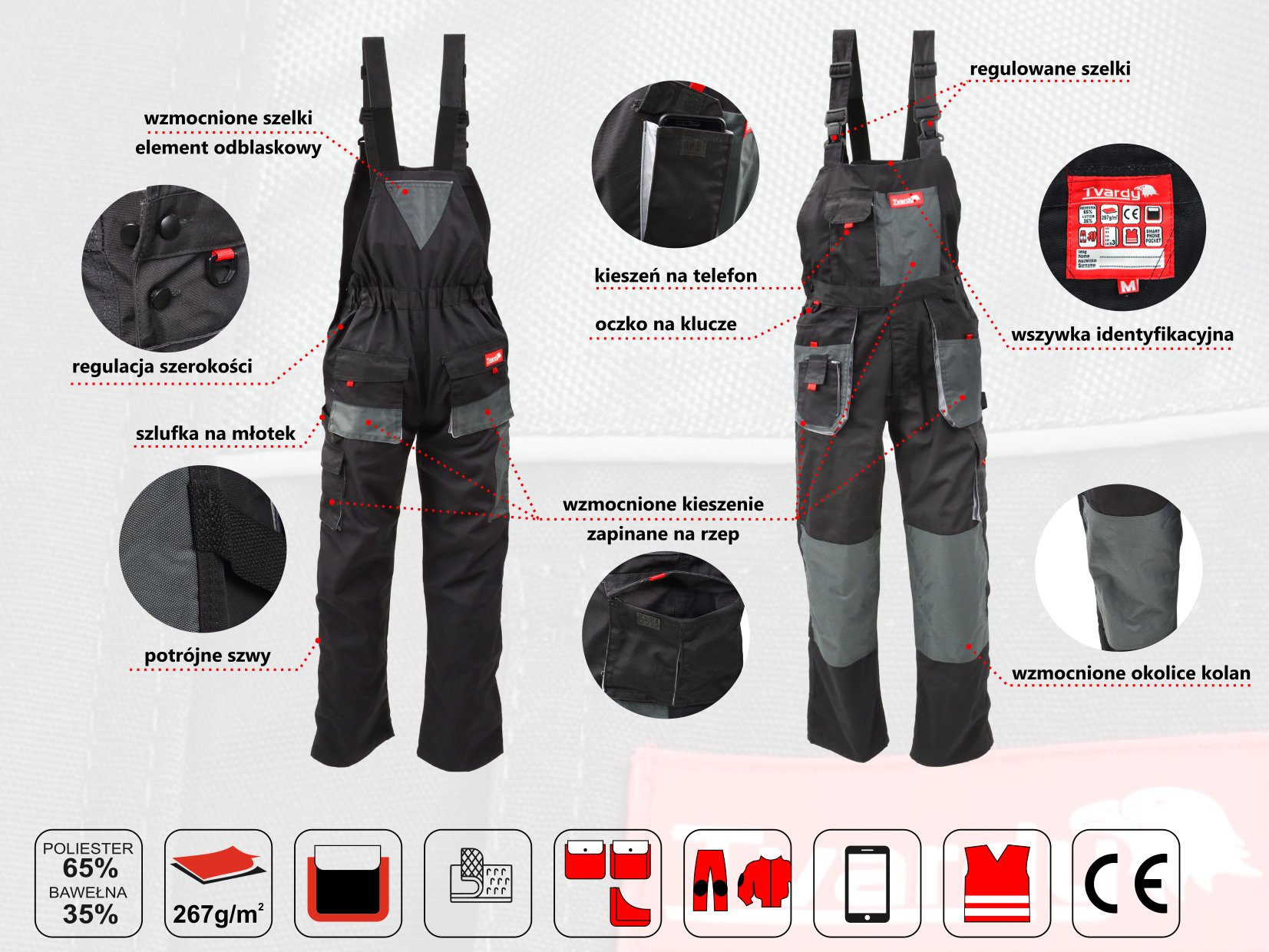 Spodnie robocze ogrodniczki rozmiar S-XXl