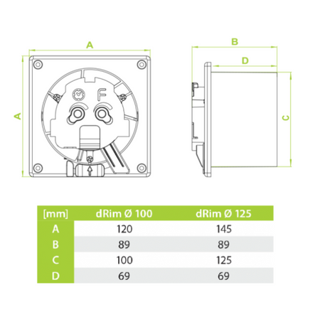 Wentylator dRIM S ścienno-sufitowy 230V 100mm 01-060