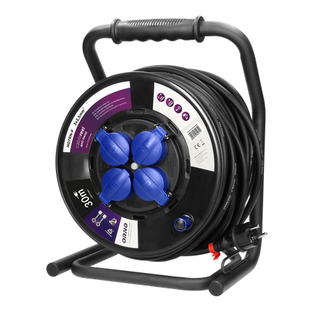 Przedłużacz bębnowy profesjonalny IP44. 4 gniazda 2P+Z (schuko). kabel gumowy olejoodporny. H07RN-F 3x2.5mm2. długość... OR-AE-13157(GS)/30M