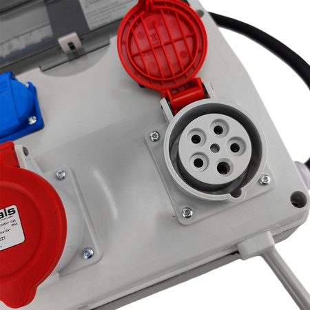 Rozdzielnica budowlana 32A 16A skrzynka elektryczna na stojaku z kablem 2x230V Schuko Doktorvolt ECO-S/FI SKHU DV-0403-D