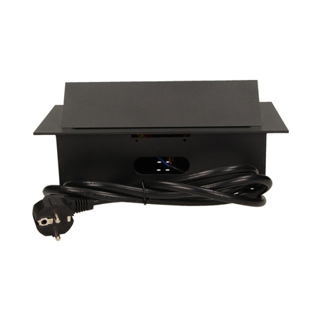 Gniazdo meblowe wpuszczane w blat z płaskim rantem 3x2P+Z. przewód 1.5m 3x1.5mm2. czarne OR-AE-1372/B