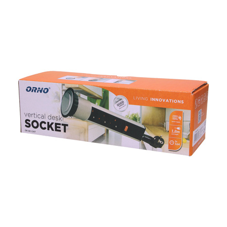 Gniazdo meblowe Ø6cm wysuwane z blatu z blokadą i przewodem 1.8m. 3x2P+Z OR-AE-1347