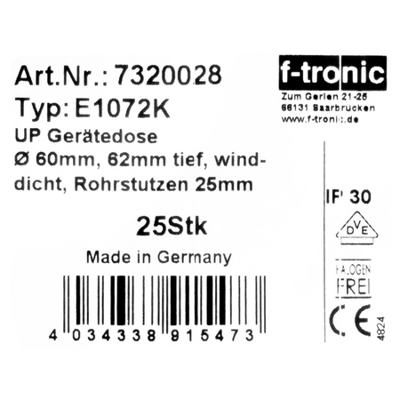 F-tronic Puszka instalacyjna połączeniowa 25 sztuk podtynkowa 2xM20 2xM25 czarna podtynkowa 732 E1072K