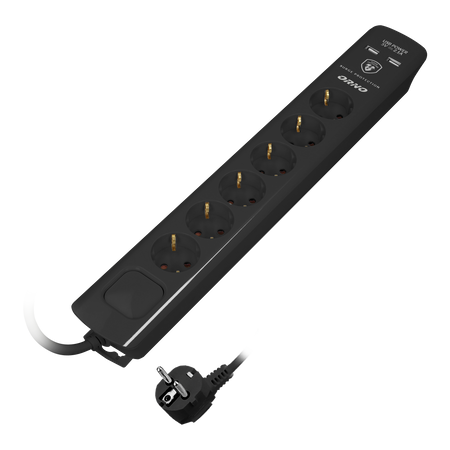 Listwa przeciwprzepięciowa. 6 gniazd 2P+Z (Schuko). kabel 3x1.0mm2. długość 3m. czarna. 10A/230 VAC. z ochronnikiem... ORAE13163(GS)/B/3M