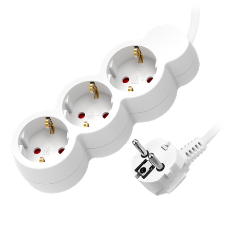 Przedłużacz 3-krotny 2P+Z (schuko). 5m H05VV-F 3x1.0mm2. Imax 10A. biały ORAE13145(GS)/W/5M