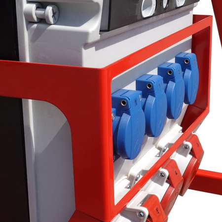 Rozdzielnica budowlana na stojaku z licznikiem zużycia energii eXT S/FI SET przenośna z gniazdami 2x16A 32A CEE MENNEKES 4x230V Schuko rozdzielnia elektryczna na budowę skrzynka elektryczna z zabezpieczeniem Doktorvolt DV-6177-D