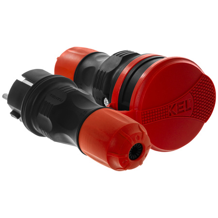 Zestaw przyłączeniowy z wtyczką WT-54 i gniazdem GN-44 250V Schuko czarno-czerwony W-98862