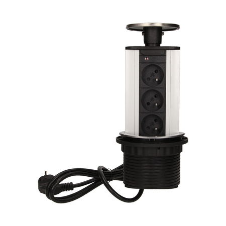 Gniazdo meblowe Ø10cm wysuwane z blatu z przewodem 1.8m. 3x2P+Z. INOX OR-AE-1352