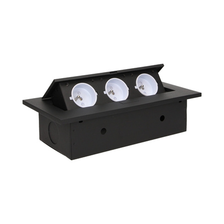 Gniazdo meblowe wpuszczane w blat z grubym rantem. 3x2P+Z. czarne OR-AE-1335/B