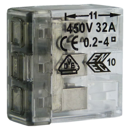 Szybkozłączka 3x 0,2-4mm2 450V 32A transparentna Bemko 1 sztuka 50 sztuk E03-P053-100