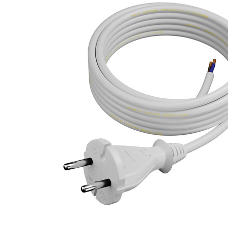 Przewód przyłączeniowy 5m z wtyczką prostą TYP E 230V 16A 2×1 mm² H05VV-F PP-21 biały W-98343
