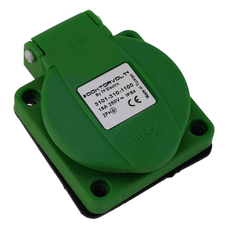 Gniazdo tablicowe 16A 250V IP54 SCHUKO Typ F zielone TP Electric 3101-310-1100