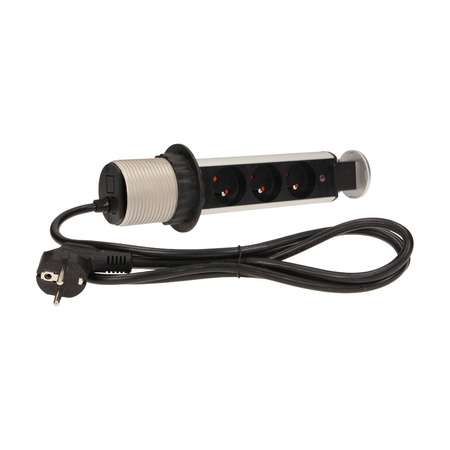Gniazdo meblowe Ø6cm wysuwane z blatu z blokadą i przewodem 1.8m. 3x2P+Z OR-AE-1347