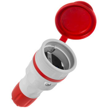 Gniazdo przenośne rozbieralne 230V Schuko IP44 z klapką szaro-czerwone W-01147