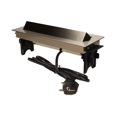 Gniazdo meblowe wpuszczane w blat w niklowanej obudowie z łądowarką USB i przewodem 1.8m. 3x2P+Z. 2xUSB OR-AE-1364