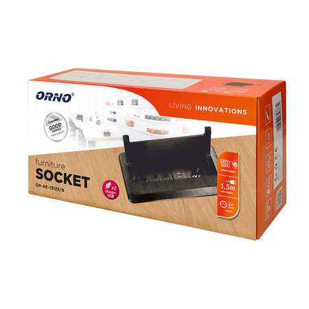 Gniazdo meblowe wpuszczane w blat z płaskim frezowanym rantem. szczotką przeciwkurzową. ładowarką USB i przewodem 1.5m.... OR-AE-13125/B(GS)