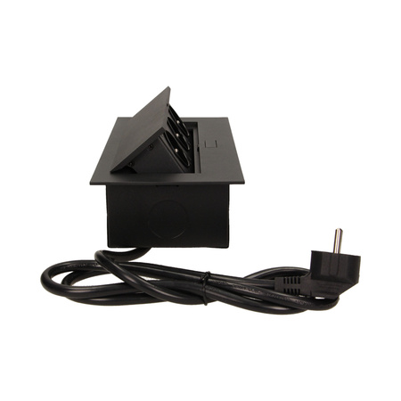 Gniazdo meblowe wpuszczane w blat z płaskim rantem 3x2P+Z. przewód 1.5m 3x1.5mm2. czarne OR-AE-1372/B