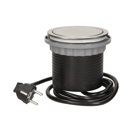 Gniazdo meblowe Ø10cm wysuwane z blatu z przewodem 1.5m. 4x2P+Z. INOX OR-AE-1380
