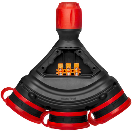 Trójdrożne gniazdo Schuko IP44 3×2P+Z 16A 250V czarno-czerwone GN-X3/44S W-01164