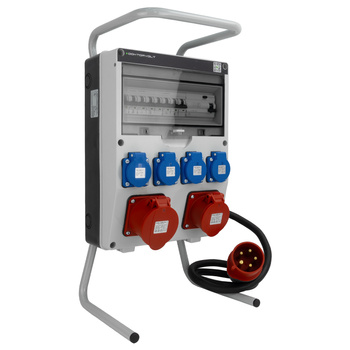 Rozdzielnica budowlana 16A 32A CEE 4x230V na stojaku z wtyczką TGD-S/FI z zabezpieczeniami VDE Doktorvolt DV-6050-D