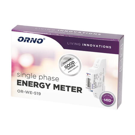 1-fazowy licznik energii elektrycznej. 40A. MID. wyjście impulsowe. 1 moduł. DIN TH-35mm OR-WE-519