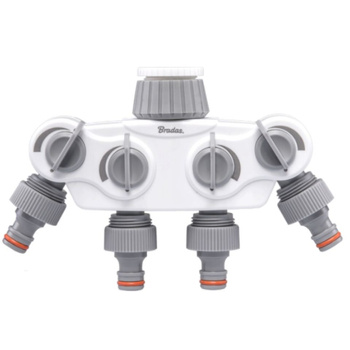 Rozdzielacz 4-drożny z zaworami na kran 1" z redukcją na 3/4" solid BRADAS WL-3034K