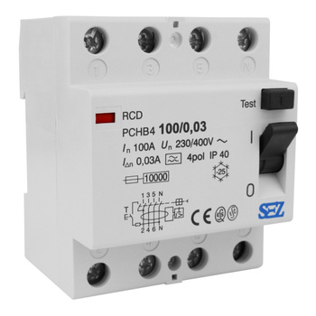 100A 30mA 4P 10kA TYP A Wyłącznik różnicowoprądowy PChB4 RCD/RCCB SEZ PCHB4/7410031