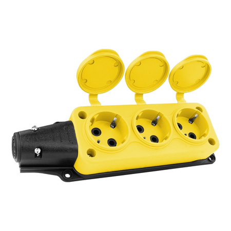 Listwa zasilająca 3 gniazda 16A 230V bez kabla żółta Schuko 3101-308-0700