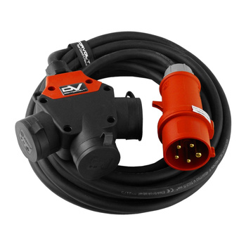 Przedłużacz trójdrożny siłowy 16A/5P na 3x230V Schuko 10m Doktorvolt DV-9221-3-WS-Y-10-DE