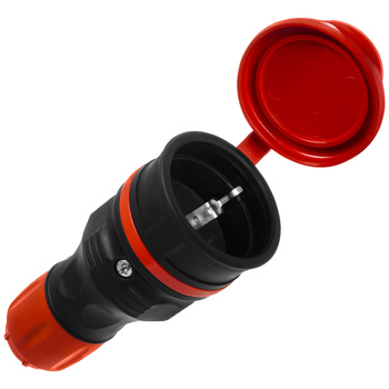 Gniazdo przenośne rozbieralne 230V Schuko IP44 z klapką czarno-czerwone W-01148
