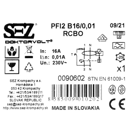 Wyłącznik nadprądowy PFI2 B16/0,01 SEZ 0090602