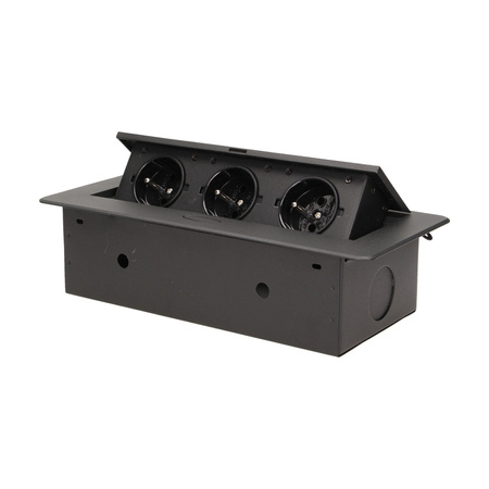 Gniazdo meblowe wpuszczane w blat z płaskim frezowanym rantem. 3x2P+Z. czarne OR-AE-1336/B