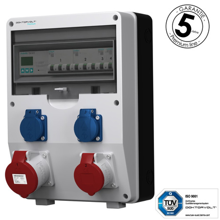 Rozdzielnica budowlana z licznikem 3F Siemens pTD-S 32A 16A 2x230V gniazda Mennekes Schuko Doktorvolt DV-4838-D