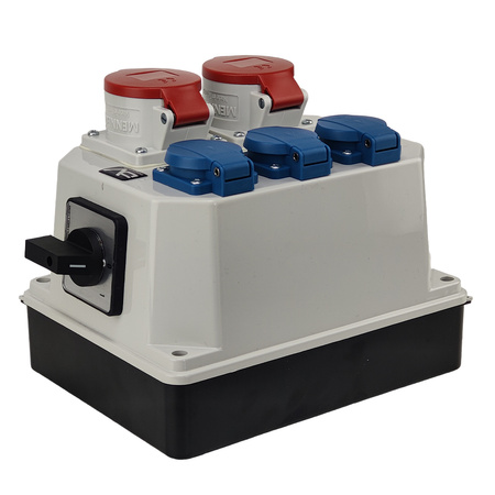 Rozdzielnica budowlana z rozłącznikiem izolacyjnym 32A BAU 2x16A 3x230V Schuko Mennekes Doktorvolt® DV-9771-D