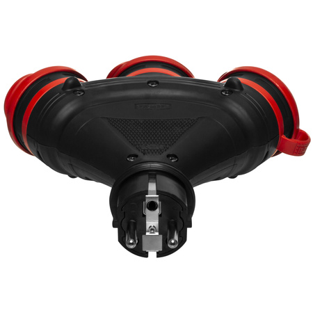 Rozgałęźnik przenośny czarno-czerwony R-X3/44S IP44 3×2P+Z 16A 250V Schuko W-01160