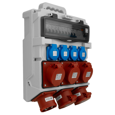 Rozdzielnica budowlana 3x16A 2x32A CEE 4x230V z uchwytem i wtyczką tablicową Doktorvolt DV-5053-D TR-S/FI 