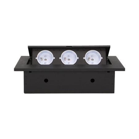 Gniazdo meblowe wpuszczane w blat z grubym rantem. 3x2P+Z. czarne OR-AE-1335/B