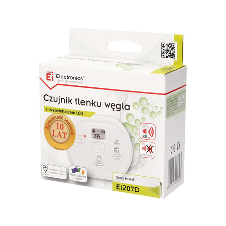Czujnik tlenku węgla (czadu) z wyświetlaczem Ei EI207D