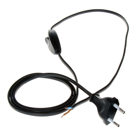 Przewód przyłączeniowy z łącznikiem PWK-11 2m 2x0,75 mm² z wtyczką płaską 250V 16A czarny W-99721