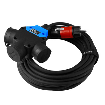 Przedłużacz trójdrożny wtyczka 230V na 3x230V Schuko 25m Doktorvolt DV-9269-3-W-Y-25-DE