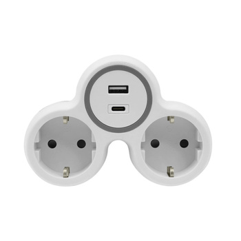 Rozgałęźnik wtyczkowy 2x gniazdo 230V Schuko 2x USB szaro-biały W-72010
