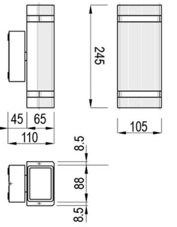 Oprawa elewacyjna 2xGU10 2x50W IP54 szara kinkiet lampa ścienna Nessa GTV LD-NESSAGU10D-80