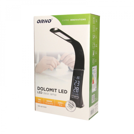 DOLOMIT LED 5W. lampka biurkowa z budzikiem. 300lm. 4000K. czarna OR-LB-1533/B