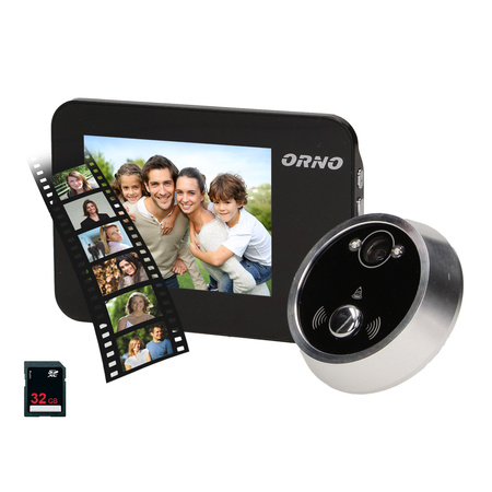 Elektroniczny wizjer do drzwi 3.5" z dzwonkiem. podświetleniem nocnym. zoomem i funkcją nagrywania na kartę Micro SD.... OR-WIZ-1102