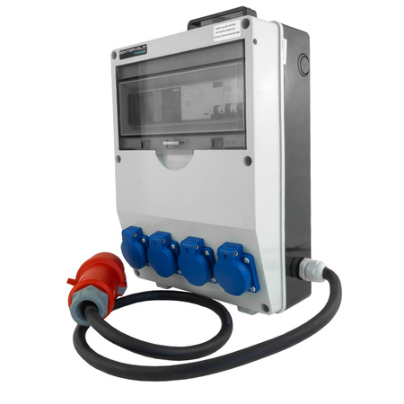 Rozdzielnica budowlana pTD-S/FI Zabezpieczona 4x230V z licznikiem zużycia energii EEG Siemens kabl 5x2,5mm2 oraz wygodny uchwyte, Doktorvolt DV-6061-D