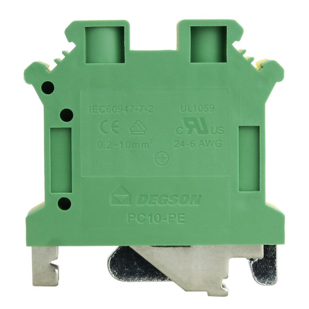 Złączka szynowa przelotowa zółto-zielona PE śrubowa 10mm2 1P VDE UL PC10-PE-01P-1Y-00AH