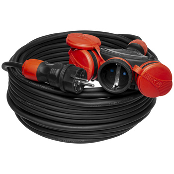 Przedłużacz trójdrożny 25m 250V 16A Schuko 3×2P+Z H05RR-F 3×2,5 mm² IP44 W-01196
