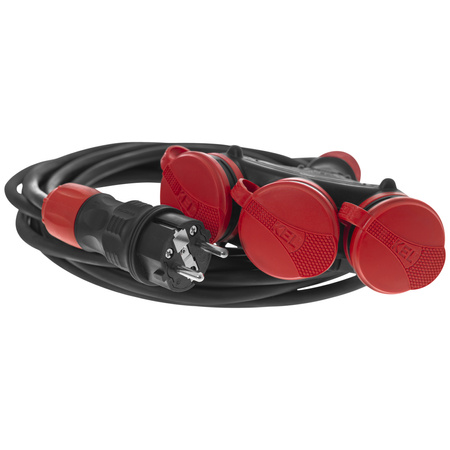 Przedłużacz trójdrożny 10m 250V 16A Schuko 3×2P+Z H05RR-F 3×2,5 mm² IP44 W-01192