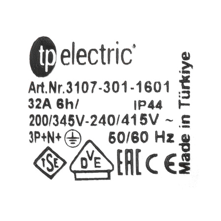 Wtyczka przenośna CEE 5P 32A IP44 400V VDE TP Electric 3107-301-1601