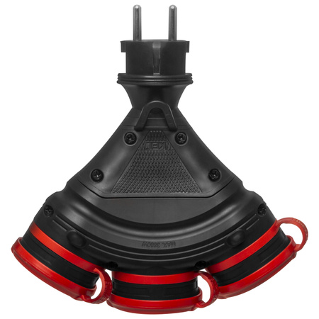 Rozgałęźnik przenośny czarno-czerwony R-X3/44S IP44 3×2P+Z 16A 250V Schuko W-01160